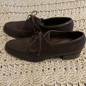 Amalfi Shoes Lace Up Brown‎ Suede & Leather Loafers women’s size 7 point toe